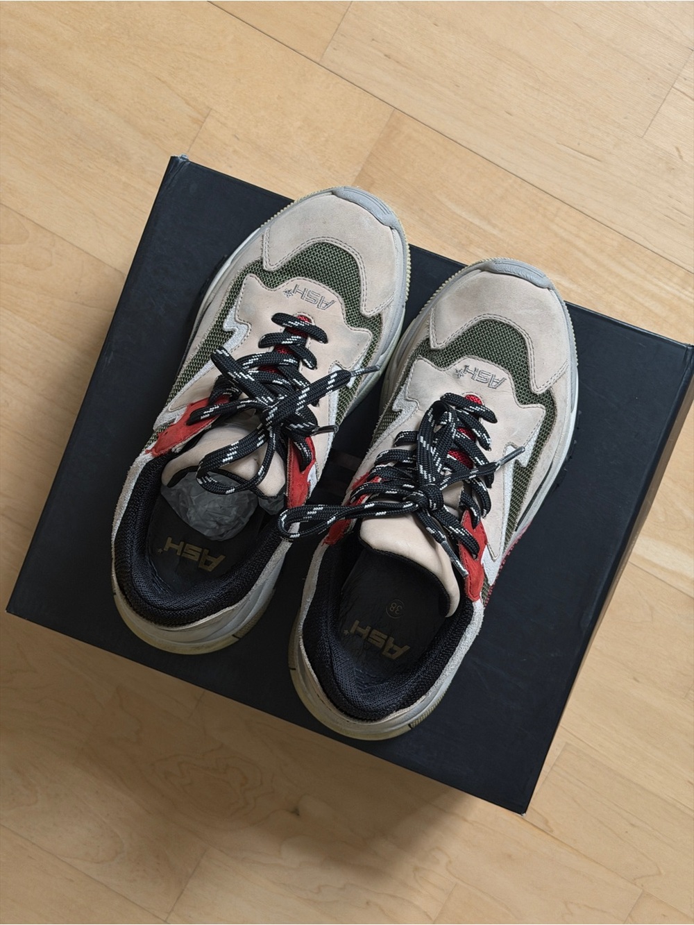 Ash Addict Multicolor Sneakers - Beige, Green & Red Accents